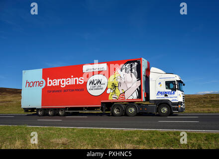 Home Schnäppchen Anhänger von Wm. Pringle & Sohn begrenzt HGV. Autobahn M6 Southbound Fahrbahn, Shap, Cumbria, England, Vereinigtes Königreich, Europa. Stockfoto