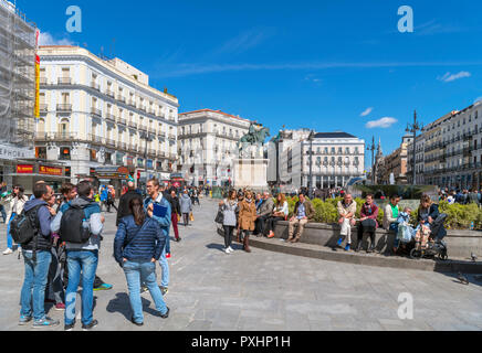 Madrid, Sol. Plaza Puerta del Sol im Zentrum der Stadt, Madrid, Spanien. Stockfoto