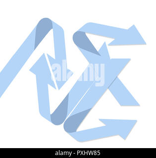 Pfeile in verschiedene Richtung geben das Erscheinungsbild des Chaos. Auf weissem Hintergrund. Stockfoto