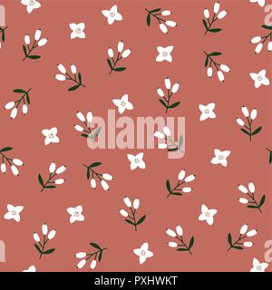 Rot festliche Winter nahtlose Muster mit weißen Blüten und Beeren Süß. Weihnachten Floral Design. Vector Illustration Hintergrund. Stock Vektor