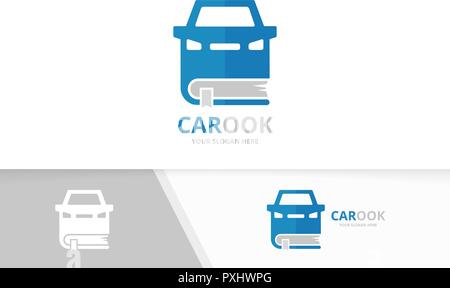 Vektor Auto und Buchen logo Kombination. Fahrzeug- und Bibliothek Symbol oder Icon. Einzigartiges Automobil- und Buchhandlung Logo Design Template. Stock Vektor