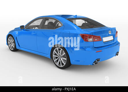Auto auf Weiß-Blau Lack isoliert, transparentem Glas - zurück - Links - 3D-Rendering Stockfoto