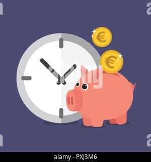 Geld sparen mit einem Sparschwein. Abbildung in Vektoren. Stock Vektor