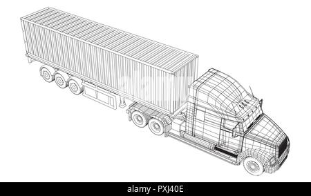 Cargo Fahrzeug. Wire-Frame. EPS 10-Format. Vektor erstellt von 3d. Stock Vektor