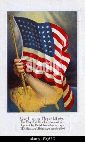 Patriotische Postkarte aus der WW1. Epoche - Stars and Stripes Flag - USA Stockfoto