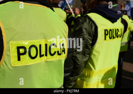 Polizei Zeichen/Logo auf der Rückseite der Grüne Polizeiuniform West. Stockfoto