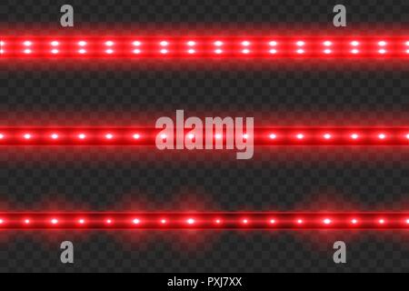 Satz von nahtlosen LED leuchten helle Streifen auf transparentem Hintergrund Stock Vektor