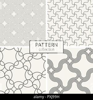 Satz von vier nahtlose Muster. Abstrakte geometrische trendy Vektor Hintergründe. Modernes, stilvolles Texturen mit regelmäßig wiederkehrenden geometrische Formen. Stock Vektor