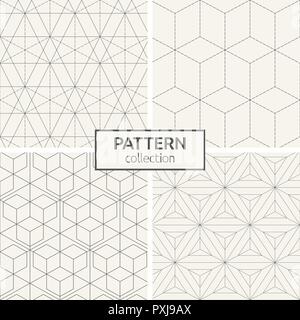 Satz von vier nahtlose Muster. Abstrakte geometrische trendy Vektor Hintergründe. Lineare Stil. Modernes, stilvolles Texturen. Lineare Raster mit Dreiecken. Stock Vektor