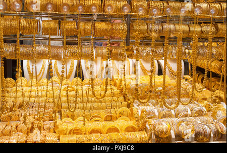 Der gold souk oder Markt in der Stadt Dubai, Deira. Vereinigte Arabische Emirate Stockfoto