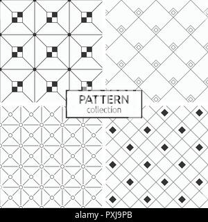 Satz von vier nahtlose Muster. Abstrakte geometrische trendy Vektor Hintergründe. Modernes, stilvolles Texturen von sich wiederholenden Rauten, Quadrate und Kreise. Stock Vektor