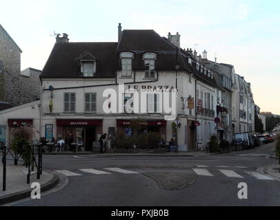 AJAXNETPHOTO. PORT Marly, Frankreich. - CAFE BERÜHMTEN VON ART-CAFE LE BRAZZA UNWEIT DER SEINE, von berühmten die impressionistischen Künstler Alfred Sisley in seinem 1876 Gemälde "L'INONDATION EIN PORT MARLY". Foto: Jonathan Eastland REF: GXR 182009 7602 Stockfoto