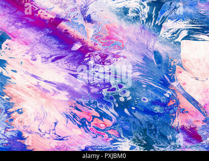 Bunte Abstract Background, Tapeten und Reichen, hell, Textur mit Platz für Text. Flüssiges Acryl gemischte Farbe pinselstrich. Unterwasser Fantasie worl Stockfoto
