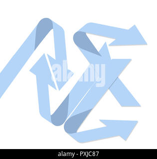 Pfeile in verschiedene Richtung geben das Erscheinungsbild des Chaos. Auf weissem Hintergrund. Stockfoto