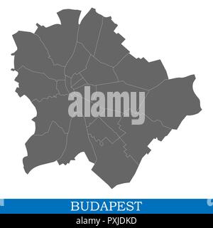 Hohe Qualität Karte von Budapest ist eine Stadt in Ungarn, mit den Grenzen der Bezirke Stock Vektor