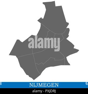 Hohe Qualität Karte von Nijmegen ist eine Stadt der Niederlande, mit den Grenzen der Kreise Stock Vektor
