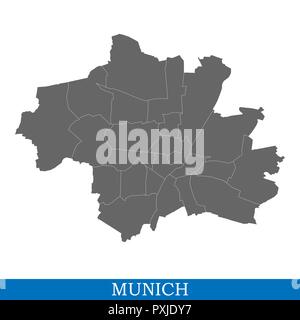 Hohe Qualität Karte von München ist eine Stadt in Deutschland, mit den Grenzen der Bezirke Stock Vektor