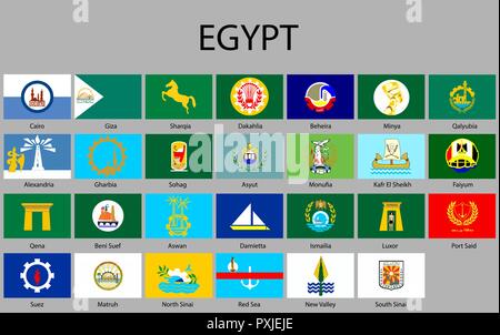 Alle Flaggen der Regionen Ägyptens. Vector Illustration Stock Vektor