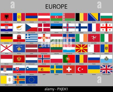 Alle Flaggen von Europa. Vector Illustration. Flag gesetzt Stock Vektor