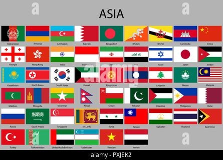 Alle Flaggen von Asien. Vector Illustration. Flag gesetzt Stock Vektor