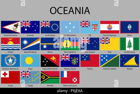 Alle Flaggen von Ozeanien. Vector Illustration. Flag gesetzt Stock Vektor