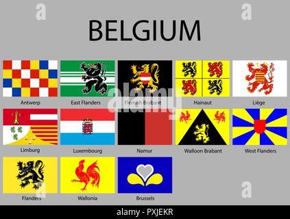 Alle Flaggen der Regionen von Belgien. Vector Illustration Stock Vektor