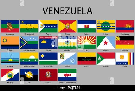 Alle Flaggen Staaten von Venezuela. Vector Illustration Stock Vektor