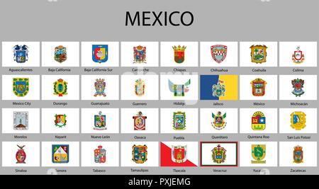 Alle Flaggen der Regionen in Mexiko. Vector Illustration Stock Vektor