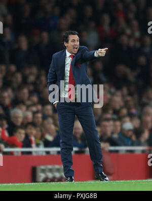 London, Großbritannien. 22 Okt, 2018. Arsenal Manager Unai Emery während der Premier League Spiel zwischen Arsenal und Leicester City im Emirates Stadium, London, England am 22. Oktober 2018. Foto von Andrew Aleksiejczuk/PRiME Media Bilder. Credit: Andrew Rowland/Alamy leben Nachrichten Stockfoto