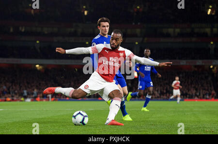 London, Großbritannien. 22 Okt, 2018. Alexandre Lacazette von Arsenal in der Premier League Spiel zwischen Arsenal und Leicester City im Emirates Stadium, London, England am 22. Oktober 2018. (Foto darf nur für Zeitung und/oder Zeitschrift redaktionelle Zwecke. Www.football-dataco.com) - Foto von Andrew Aleks. Stockfoto