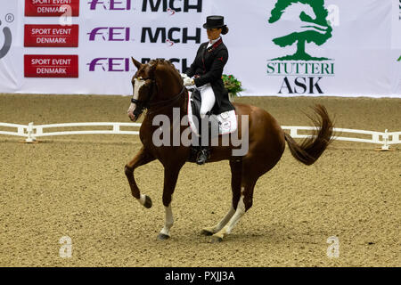 Herning, Dänemark. 21. Oktober, 2018. Thamar Zweistra von Holland Doppel von Hexagon während der FEI World Cup 2018 Reiten in freestyle Dressur in Dänemark. Credit: OJPHOTOS/Alamy leben Nachrichten Stockfoto