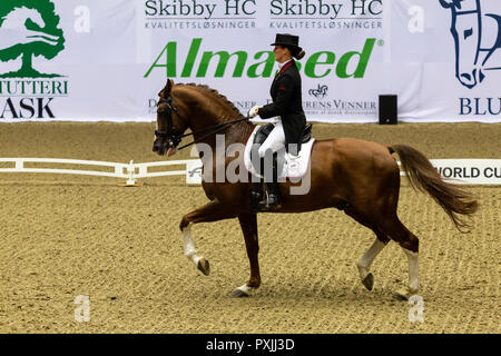 Herning, Dänemark. 21. Oktober, 2018. Thamar Zweistra von Holland Doppel von Hexagon während der FEI World Cup 2018 Reiten in freestyle Dressur in Dänemark. Credit: OJPHOTOS/Alamy leben Nachrichten Stockfoto