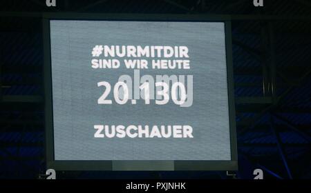 Duisburg, Deutschland. 22 Okt, 2018. firo: 22.10.2018 Fußball, 2. Bundesliga, Saison 2018/2019 MSV Duisburg - FC St. Pauli Hamburg Hamburg Die offizielle Zahl der Zuschauer auf der Videowand. | Verwendung der weltweiten Kredit: dpa/Alamy leben Nachrichten Stockfoto