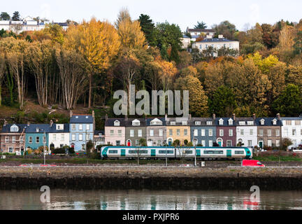 Cork, Irland. 23. Oktober, 2018. Herbstliche Farben wirken als Vordach nach Myrtle Hill Terrasse auf der unteren Glanmire Road, als morgen Zug auf dem Weg nach Cobh, Co Cork, Irland. Quelle: David Creedon/Alamy leben Nachrichten Stockfoto