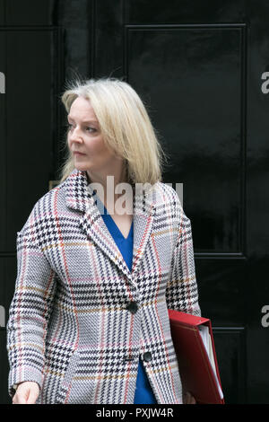 London, Großbritannien. 23. Oktober 2018. Elizabeth (Liz) Truss MP, Chief Secretary, Schatzamt Blätter Downing Street nach der wöchentlichen Minister Konferenz Credit: Amer ghazzal/Alamy leben Nachrichten Stockfoto