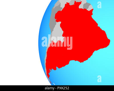 Mitglieder des Mercosur auf Blau politische Welt. 3D-Darstellung. Stockfoto