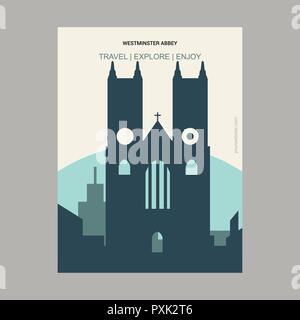 Westminster Abbey in London, UK Vintage Style Wahrzeichen Poster Vorlage Stock Vektor