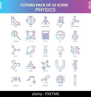 25 Blau und Rosa Futuro Physik Icon Pack Stock Vektor