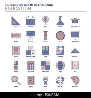 Jahrgang Bildung Icon Set - 25 flache Linie Icon Set Stock Vektor