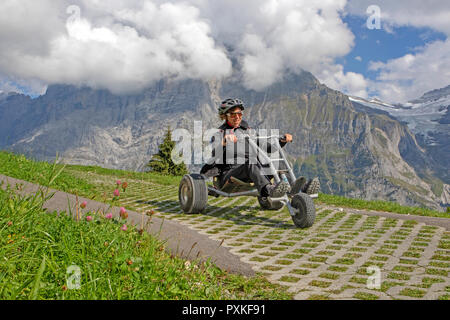 Reitschule Berg Warenkorb aus der ersten Seilbahnstation Grindelwald Stockfoto