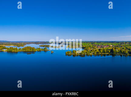 Insel Wörth im Staffelsee See in der Nähe von Murnau, Seehausen, Blaues Land, Oberbayern, Bayern, Deutschland, Europa Stockfoto