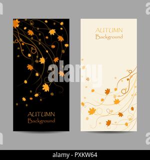 Einstellen der vertikalen Banner. Herbst Ahorn Blätter auf weißen und schwarzen Hintergrund. Vector Illustration Stock Vektor