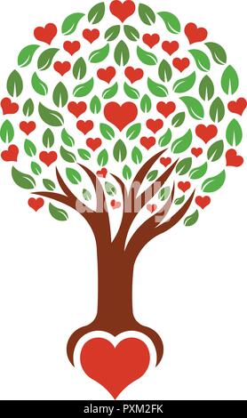 Baum mit liebenden Herzen, Vector Logo Stock Vektor