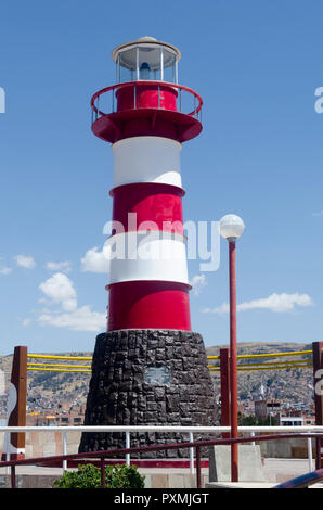 Leuchtturm auf Wharf, Puno und Titicacasee, Peru Stockfoto