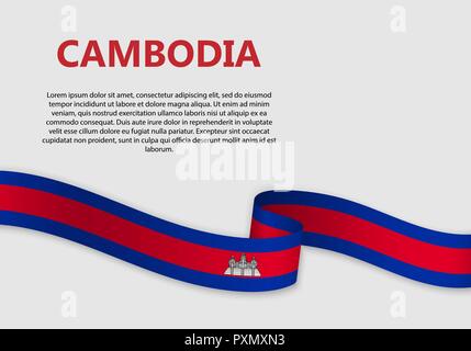 Wehende Flagge Kambodscha, Vector Illustration mit Copyspace Stock Vektor