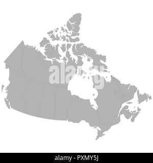 Hohe Qualität Karte von Kanada mit den Grenzen der Regionen auf weißem Hintergrund Stock Vektor