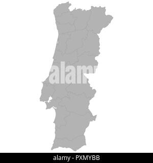 Hohe Qualität Karte von Portugal mit den Grenzen der Regionen auf weißem Hintergrund Stock Vektor