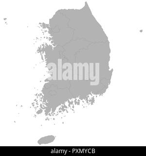 Hohe Qualität Karte von Südkorea mit Grenzen der Regionen auf weißem Hintergrund Stock Vektor