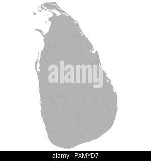 Hohe Qualität Karte von Sri Lanka mit Grenzen der Regionen auf weißem Hintergrund Stock Vektor
