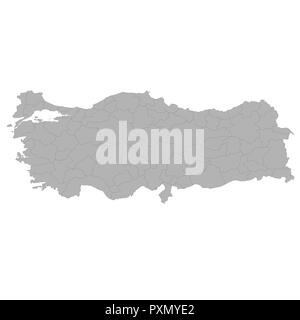 Hohe Qualität Karte der Türkei mit den Grenzen der Regionen auf weißem Hintergrund Stock Vektor